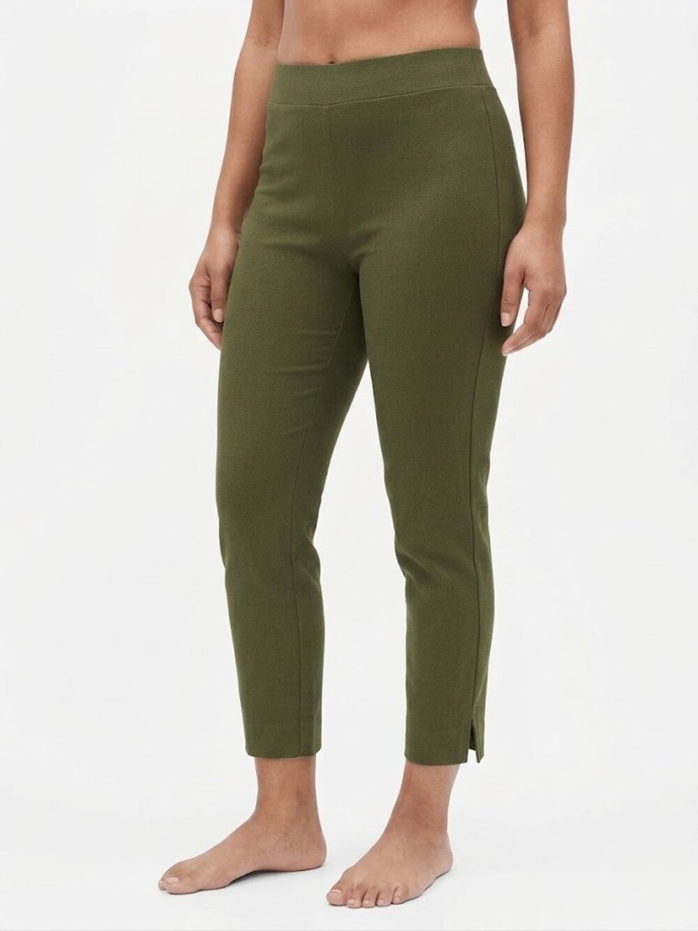 NWT Eileen Fisher Slim Cropped In Olive Green Washable Crepe Pull-on Pants S